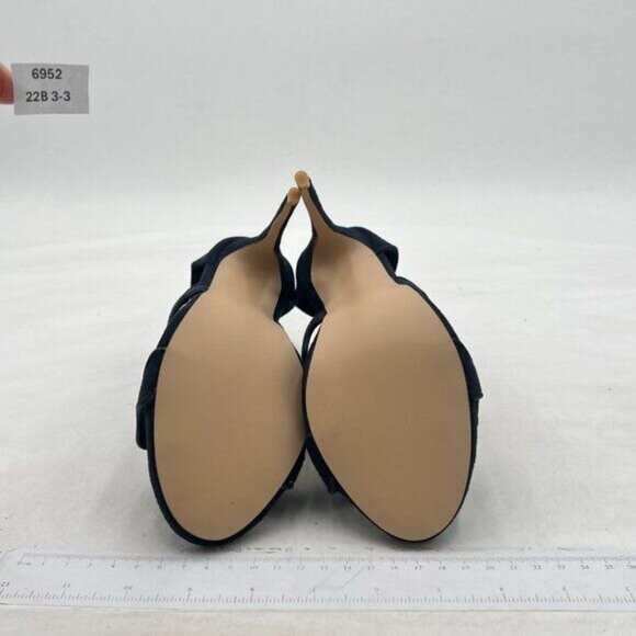 FSJ Navy Hot Open Toe Strappy Heeled Sandals Suede Dress Shoes for Party Wedding - Picture 7 of 8